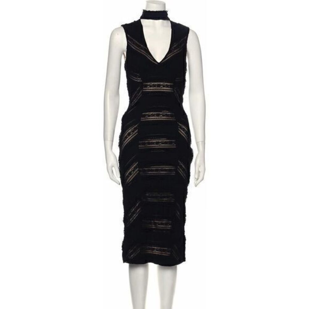 CINQ A SEPT Black Kora Glamour Midi Lace Sleeveless Bodycon Dress US 2